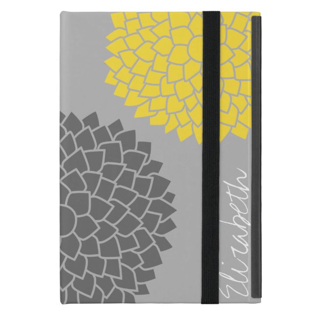 Modern Zen Flowers - Yellow Gray iPad Mini Cover (Front Closed)
