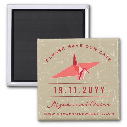Modern Zen Origami Red Paper Crane Save The Date Magnet