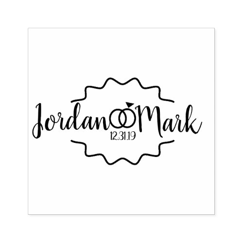 Modern Zig Wedding Rings Initial Save the Dates Rubber Stamp