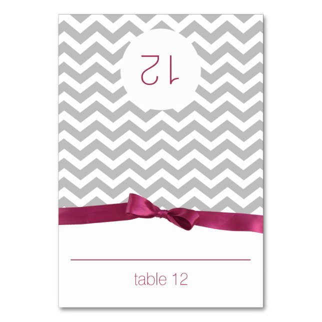 Modern Zig Zag and Berry Bow Seating Card (Front)