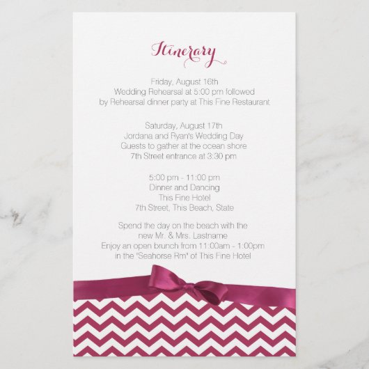 Modern Zig Zag Berry and Grey Itinerary (Front)