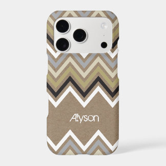 Modern Zig Zag Chevron Pattern & Brown Kraft Paper iPhone 17 Pro Case
