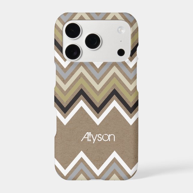 Modern Zig Zag Chevron Pattern & Brown Kraft Paper Case-Mate iPhone Case (Back)