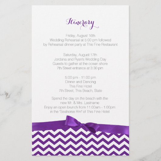 Modern Zig Zag Purple and Grey Itinerary (Front)