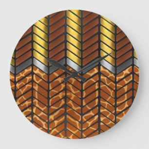 Modern Zigzag Chevron Giraffe Animal Print Large Clock