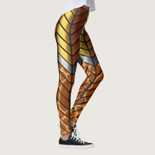 Modern Zigzag Chevron Giraffe Animal Print Leggings