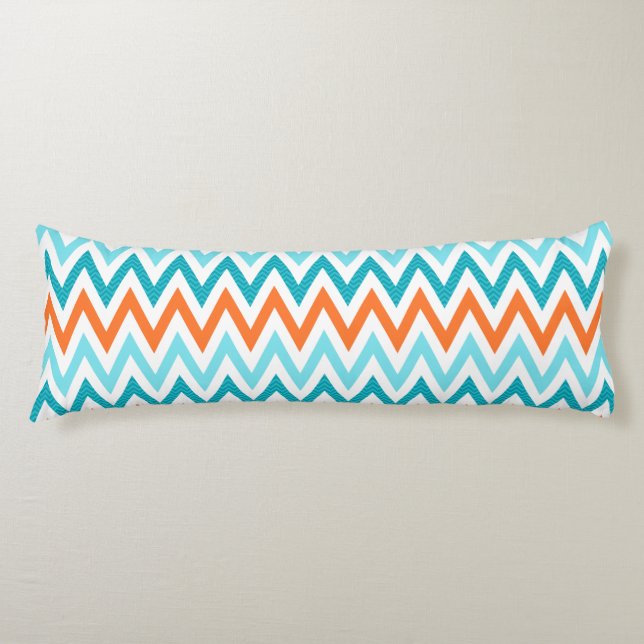 Modern ZigZag Chevron Orange Aqua Blue Pattern Body Pillow (Front)