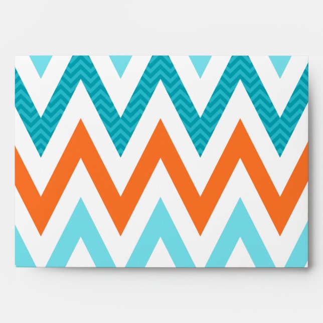 Modern ZigZag Chevron Orange Aqua Blue Pattern Envelope (Front)