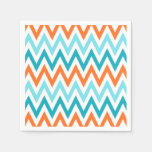 Modern Zigzag Chevron Orange Aqua Blue Pattern Paper Napkins at Zazzle