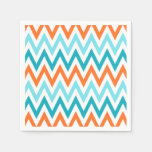 Modern ZigZag Chevron Orange Aqua Blue Pattern Paper Napkins