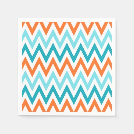 Modern Zigzag Chevron Orange Aqua Blue Pattern Paper Napkins