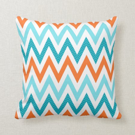 Modern Zigzag Chevron Orange Aqua Blue Pattern Throw Pillow