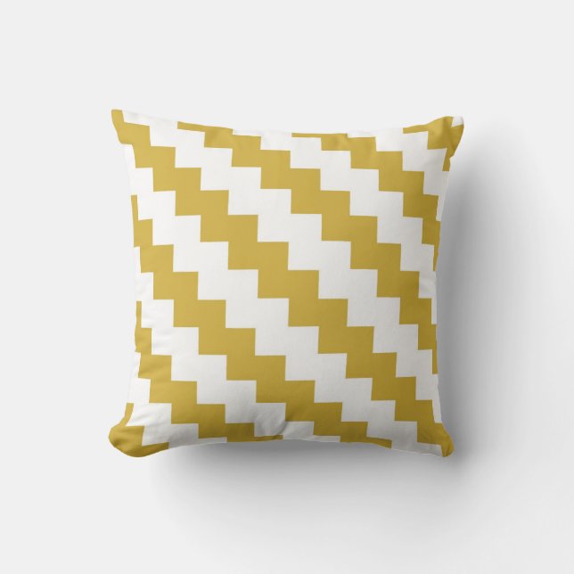 Modern Zigzag in Mustard and White Throw Pillow (Front)