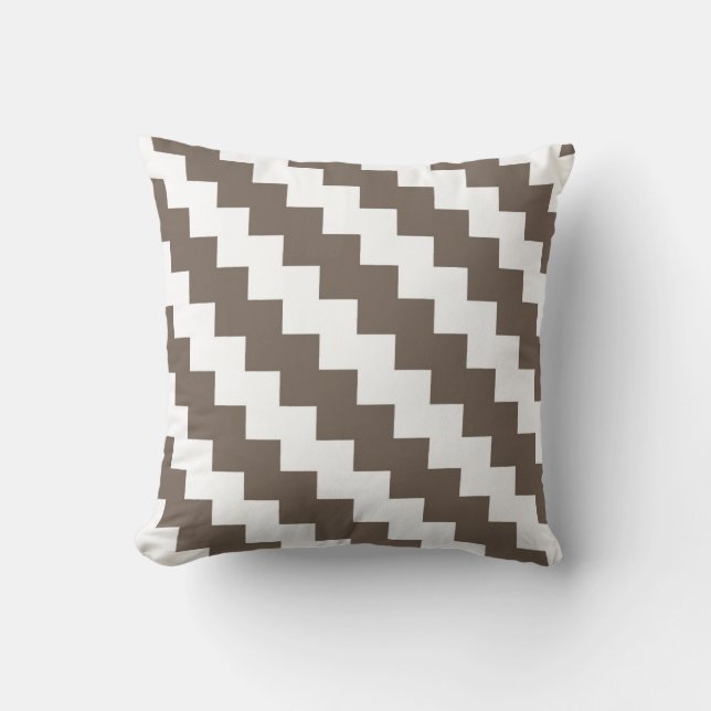 Modern Zigzag in Taupe and White Throw Pillow (Front)