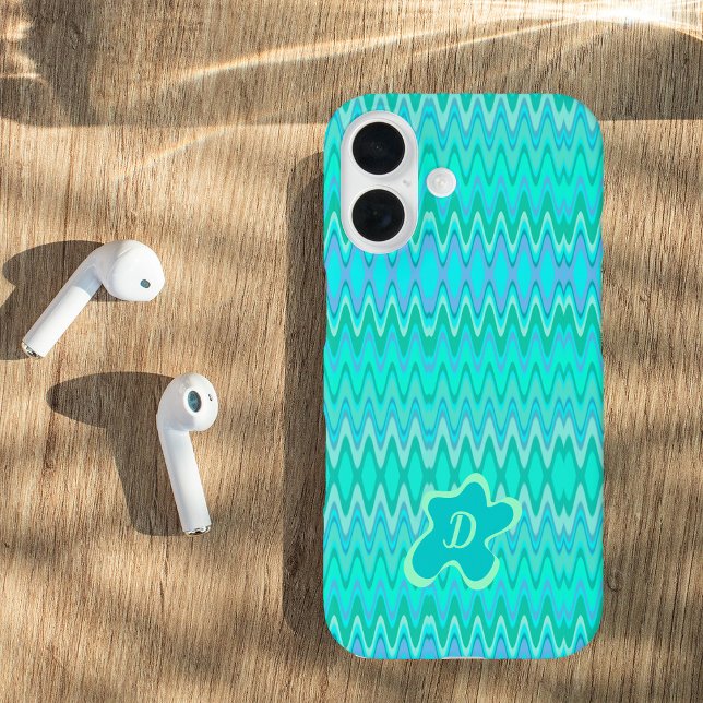 Modern zigzag pattern - turquoise monogram iphone case (Creator Uploaded)