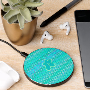 Modern zigzag pattern - turquoise monogram wireless charger 