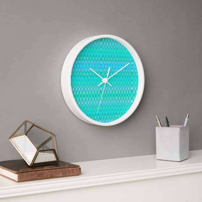 Modern zigzag pattern - waves in turquoise clock (Office)
