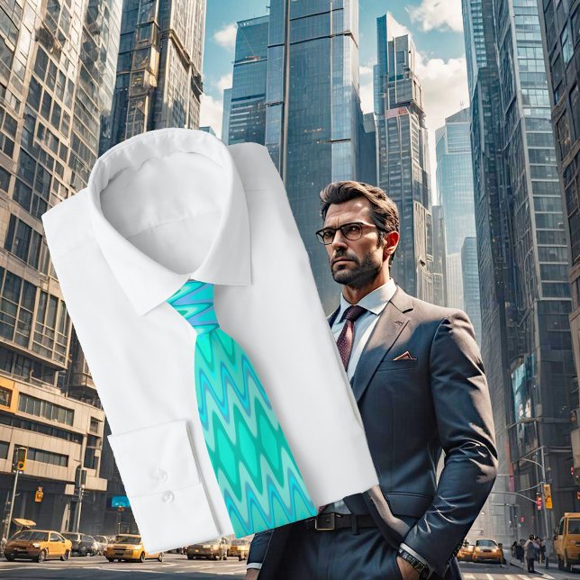 Modern zigzag pattern - waves in turquoise neck tie (Creator Uploaded)