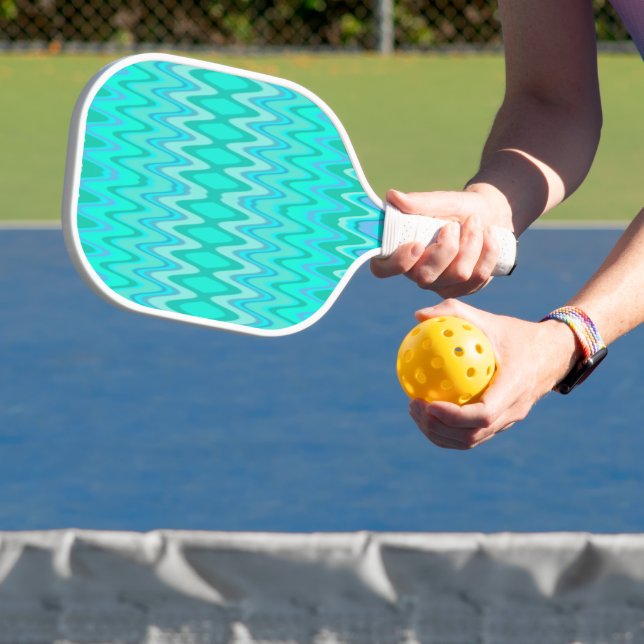 Modern zigzag pattern - waves in turquoise pickleball paddle (Insitu)