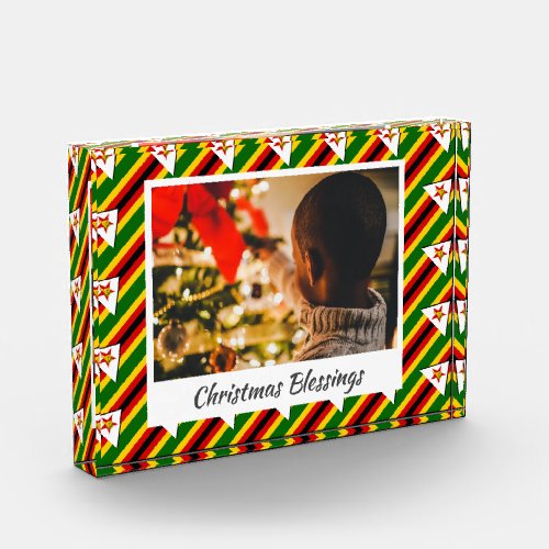 Modern ZIMBABWE FLAG Christmas Keepsake Photo Block