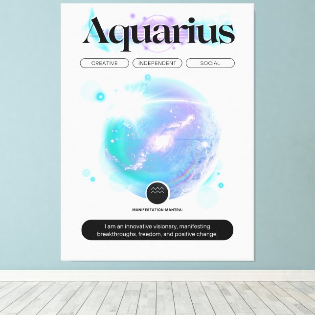 Modern Zodiac Sign Aquarius Quote Air Element (Insitu(Wood Floor))