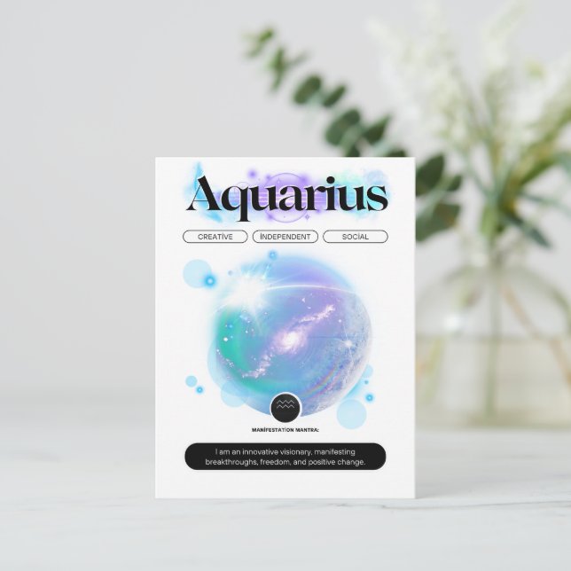 Modern Zodiac Sign Aquarius Quote Air Element Postcard (Standing Front)