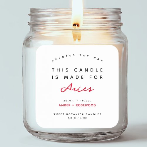 Modern zodiac sign Aries candle label