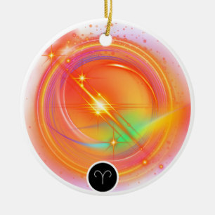 Modern Zodiac Sign ARIES Quote Element Fire Ceramic Ornament