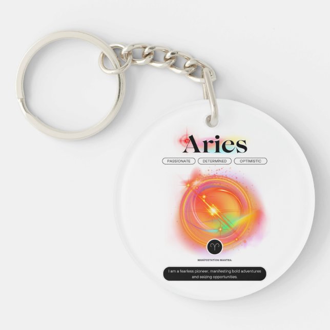Modern Zodiac Sign ARIES Quote | Element Fire Keychain (Front)