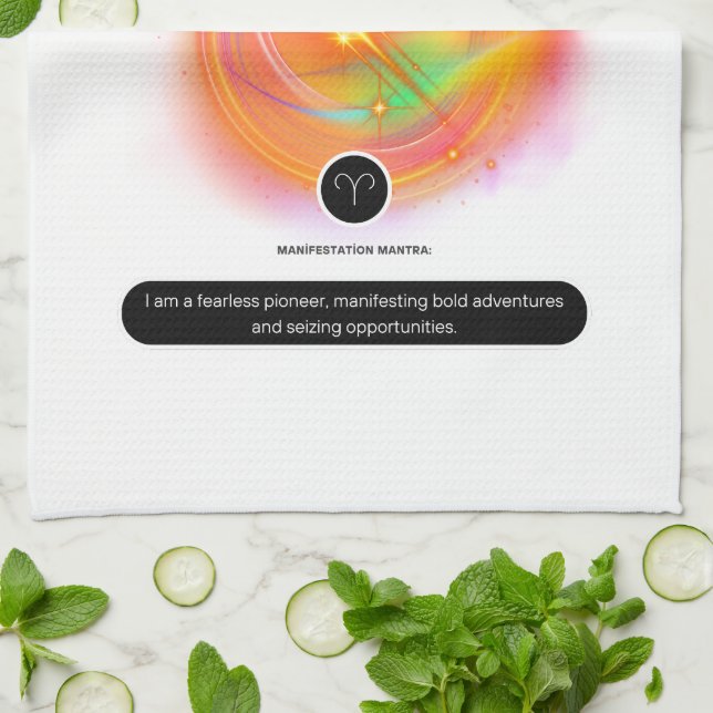 Modern Zodiac Sign ARIES Quote | Element Fire Kitchen Towel (Folded)