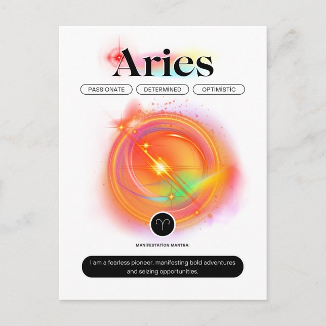 Modern Zodiac Sign ARIES Quote | Element Fire Postcard (Front)