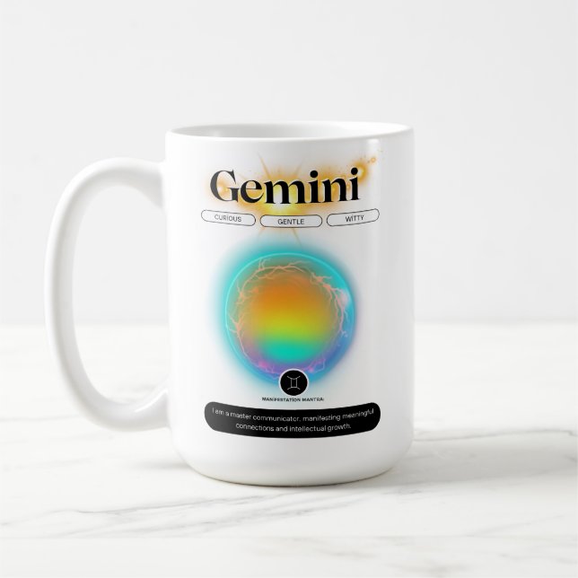 Modern Zodiac Sign Gemini Quote Air Element Coffee Mug (Left)