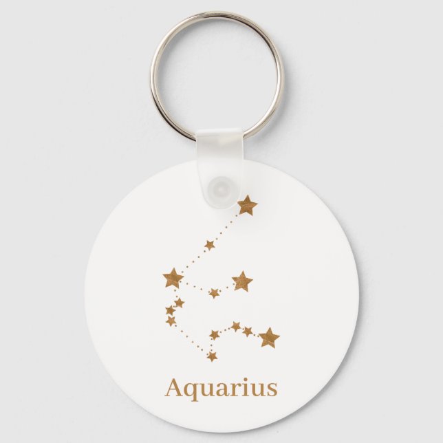 Modern Zodiac Sign Gold Aquarius | Element Air Keychain (Front)