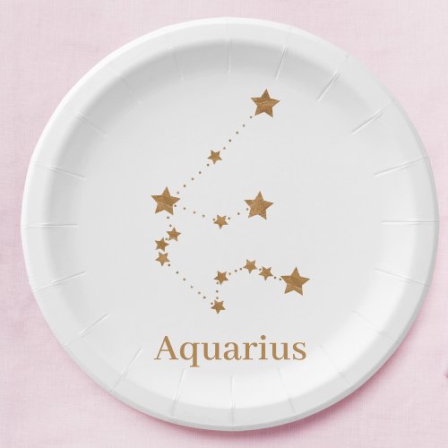 Modern Zodiac Sign Gold Aquarius  Element Air Paper Plates