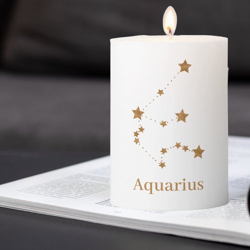 Modern Zodiac Sign Gold Aquarius  Element Air Pillar Candle