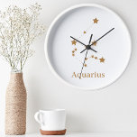 Modern Zodiac Sign Gold Aquarius | Element Air Round Clock<br><div class="desc">Modern Zodiac Sign Gold Aquarius | Element Air</div>