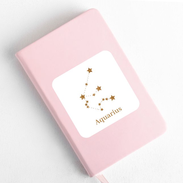 Modern Zodiac Sign Gold Aquarius | Element Air Square Sticker (Creator Uploaded)