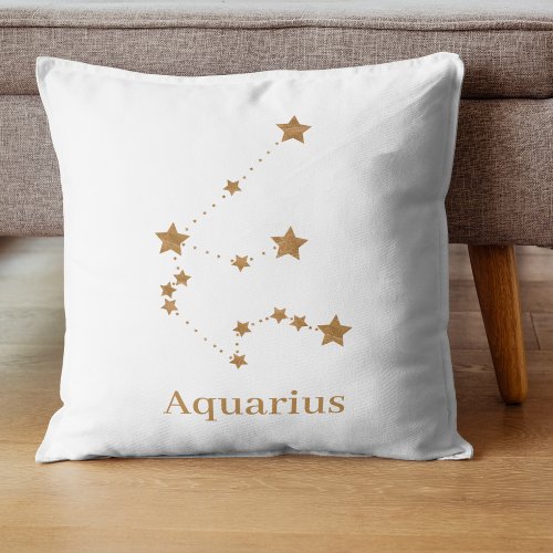 Modern Zodiac Sign Gold Aquarius  Element Air Throw Pillow
