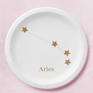 Modern Zodiac Sign Gold Aries   Element Fire Paper Plates