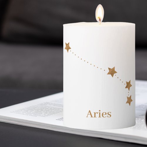 Modern Zodiac Sign Gold Aries  Element Fire Pillar Candle