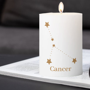 Modern Zodiac Sign Gold Cancer   Element Water Pillar Candle