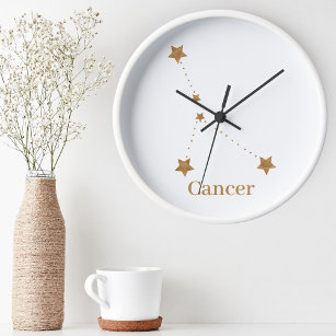 Modern Zodiac Sign Gold Cancer   Element Water Round Clock