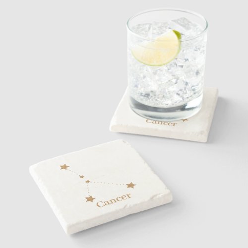 Modern Zodiac Sign Gold Cancer  Element Water Stone Coaster