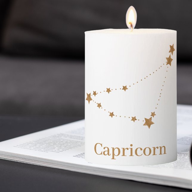 Modern Zodiac Sign Gold Capricorn | Element Earth Pillar Candle (Creator Uploaded)