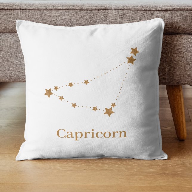 Modern Zodiac Sign Gold Capricorn | Element Earth Throw Pillow (Creator Uploaded)