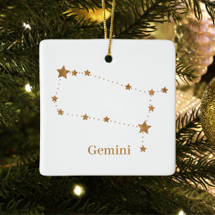 Modern Zodiac Sign Gold Gemini   Element Air  Ceramic Ornament