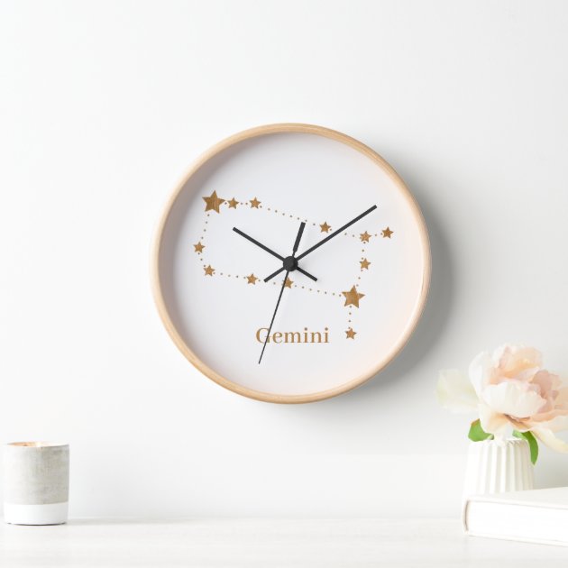 Modern Zodiac Sign Gold Gemini Element Air Clock Zazzle