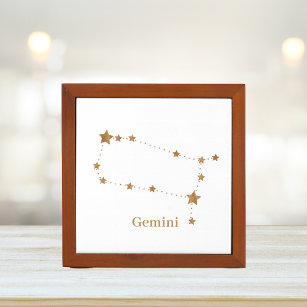 Modern Zodiac Sign Gold Gemini   Element Air  Desk Organizer