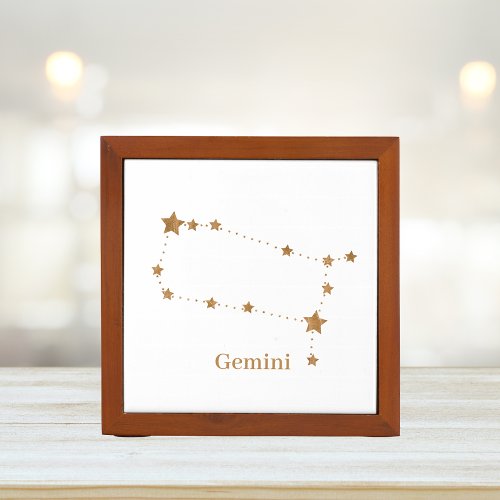 Modern Zodiac Sign Gold Gemini  Element Air  Desk Organizer