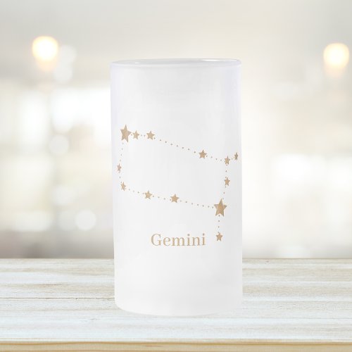 Modern Zodiac Sign Gold Gemini  Element Air  Frosted Glass Beer Mug